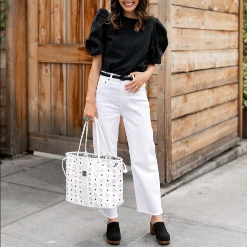 A New Day™ Women's Short Puff Sleeve Eyelet Top Light Black Size XS - Picture 5 of 11